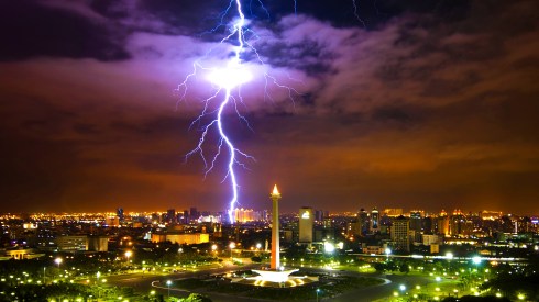 Lightening striking near Merdeka Square